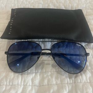Quay Black Aviator Sunglasses with Blue lenses